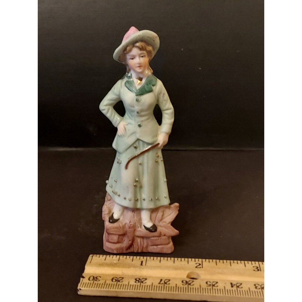 Vintage Victorian Woman Green Dress Figurine made in Germany